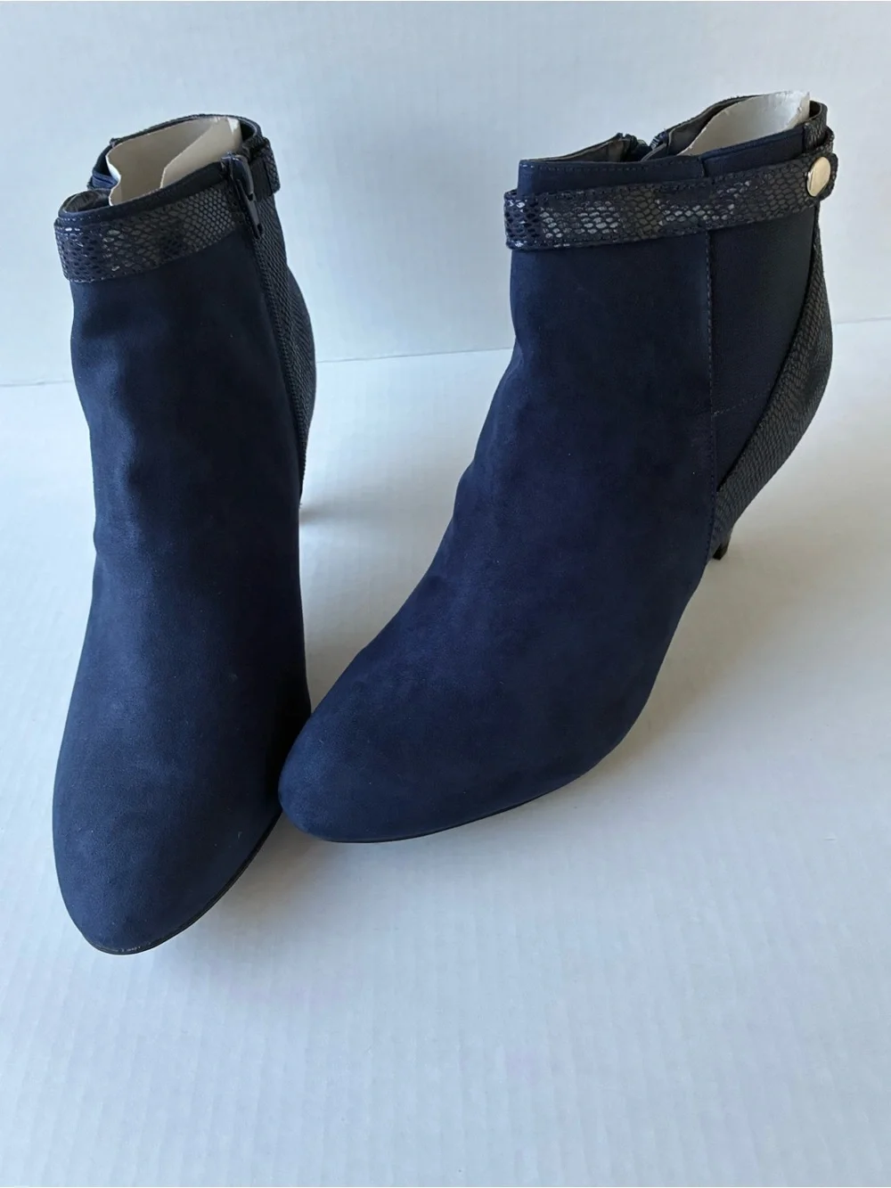 Women’s Navy Faux Suede Ankle Booties - Sleek Heeled Design